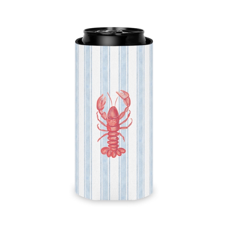 Sommerlicher Getränkekühler mit Hummermotiv | Gestreifte Getränkehülle im Küstenstil Bild 8