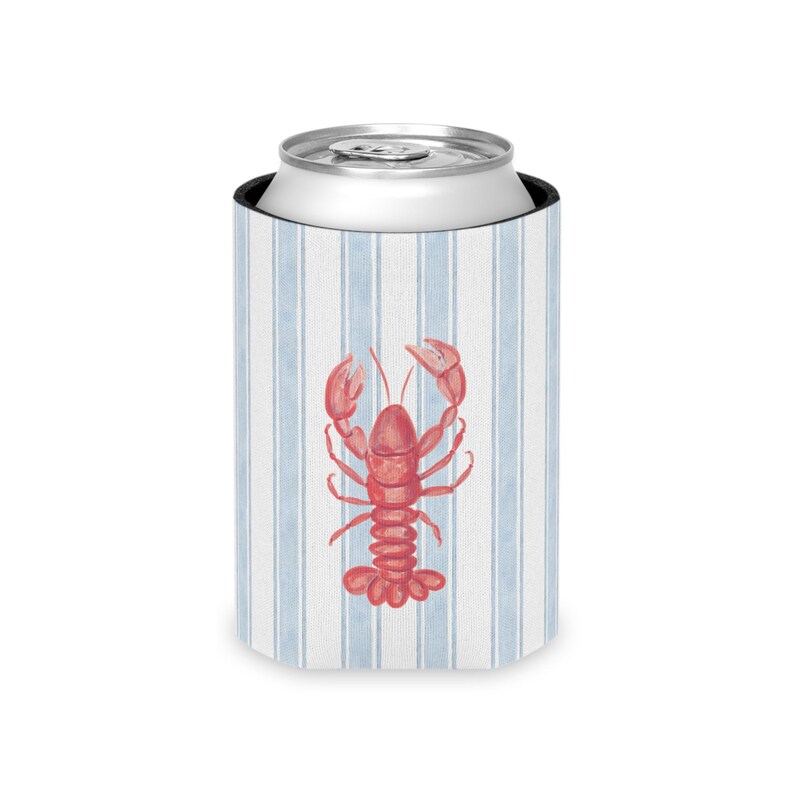 Sommerlicher Getränkekühler mit Hummermotiv | Gestreifte Getränkehülle im Küstenstil Bild 7