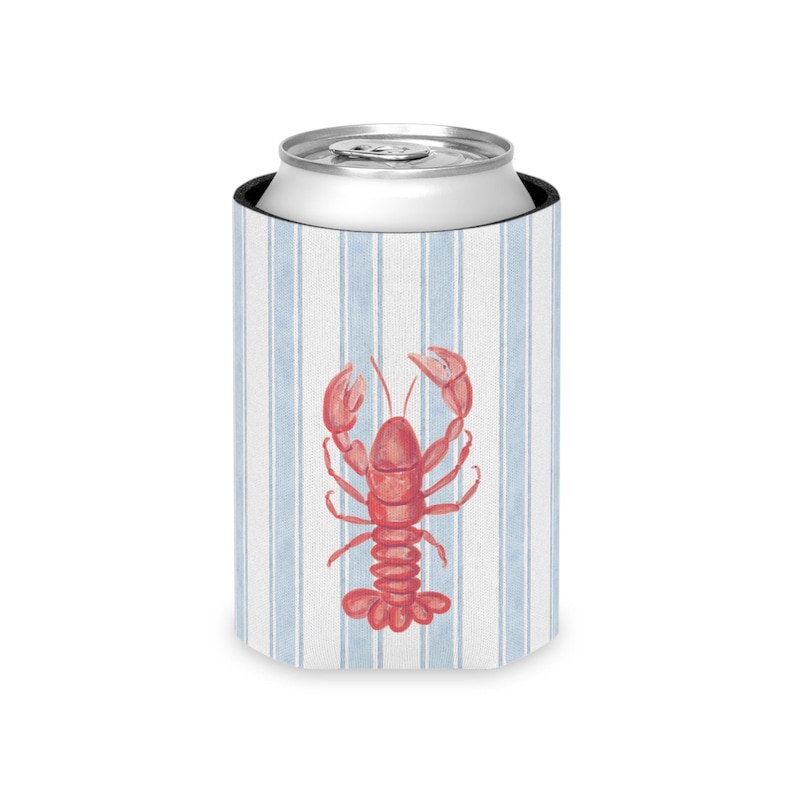 Sommerlicher Getränkekühler mit Hummermotiv | Gestreifte Getränkehülle im Küstenstil Bild 9