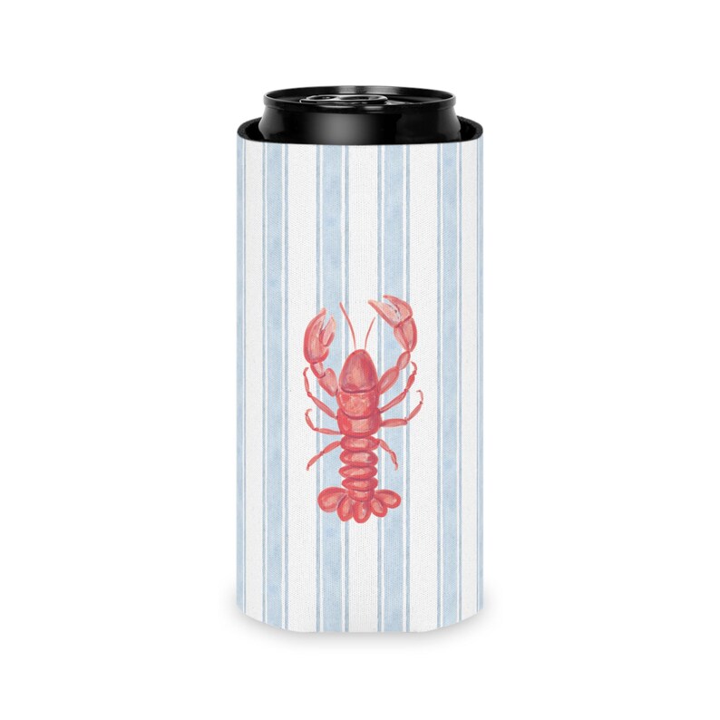 Sommerlicher Getränkekühler mit Hummermotiv | Gestreifte Getränkehülle im Küstenstil Bild 10