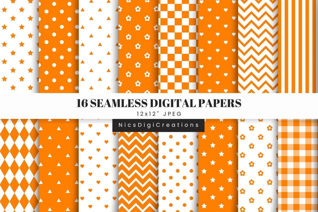 Orange Digital Paper Pack, 16 Seamless Patterns, Autumn Designs ...