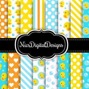 Duck Digital Papers: Blue & Yellow Scrapbook Patterns (Commercial Use)