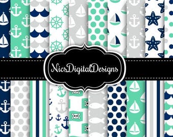 Diseños náuticos en azul marino, verde y plateado para uso comercial (7F n.º 5)