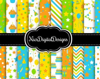 Birthday Papers in Green Blue Yellow Orange 2 for Commercial Use (7D no 2)