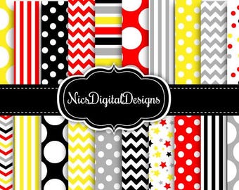 Yellow Red Black Grey Digital Paper Pack (Digital Download)