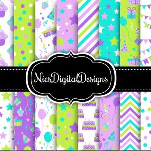 Birthday Papers in Green Purple 2 (Commercial Use) 7D no 3