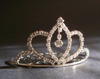 Bridal Hair Crown Tiara Silver Metal Clear Crystal Rhinestones Wedding Veil Accessory Prom Comb