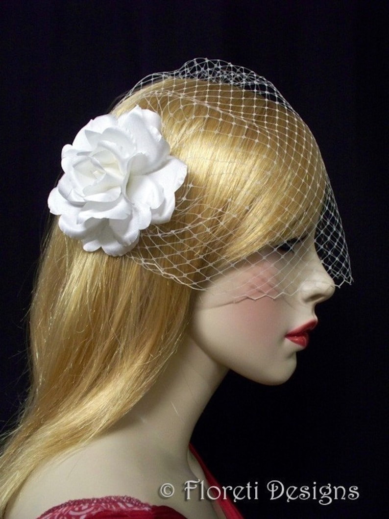 Ready Made Birdcage Wedding Veil Champagne French Bandeau 9in