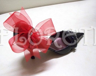 Sassy Red Organdy Bow Designer Shoe Clips Gifts