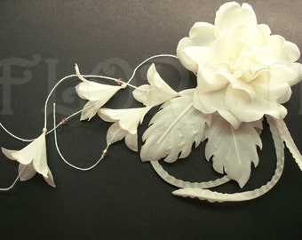 Ivory Bermuda Rose Bridal Silk Headwear w Pearls Crystals