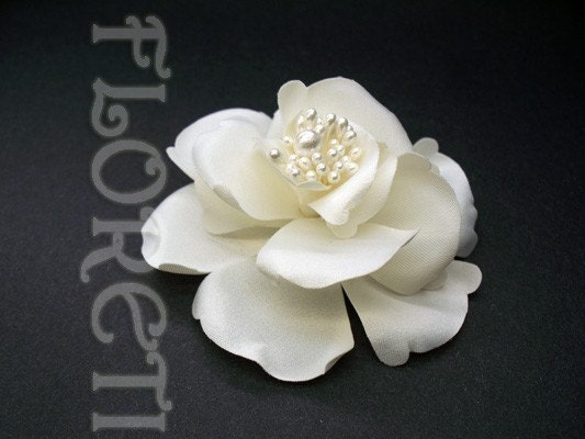 Couture Small Ivory Satin Magnolia Bridal Silk Hair Flower Accessory ...
