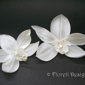 Couture Bridal Hair Flowers White Cymbidium Orchids Set of 2