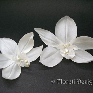 Couture Bridal Hair Flowers White Cymbidium Orchids, Set of 2