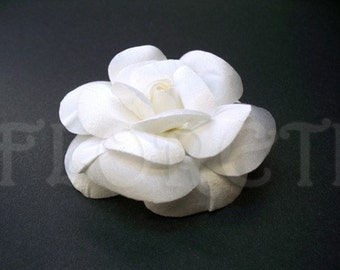 Camellia Japonica Satin Wedding Dress Sash Flower Pin Accessory Bridal Gown Sash Flower Clip White with Olive Green Leaf - Reserved