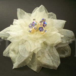 Ivory Camellia Silk Flower Hair Clip Dress Pin Accessory Organdy with Swarovski Crystals and Freshwater Pearls