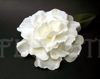 White Dress Pin Satin Gardenia Flower Bridal or First Communion Accessory LaLuna