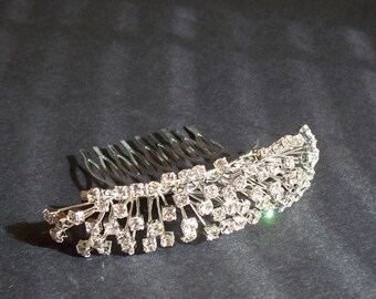 Bridal Tiara Crystal Hair Rhinestones Wedding Veil Accessory Comb Metal Clear Rhinestone Silver Large Comb