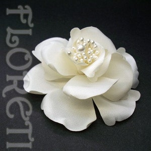 Couture Small Ivory Satin Magnolia Bridal Silk Hair Flower Accessory Clip
