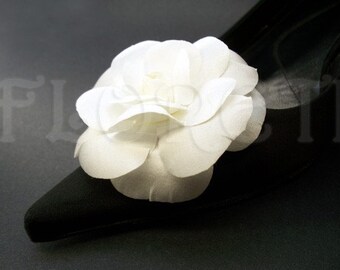 White Camellia Japonica Satin Flower Wedding Shoe Clip Accessories