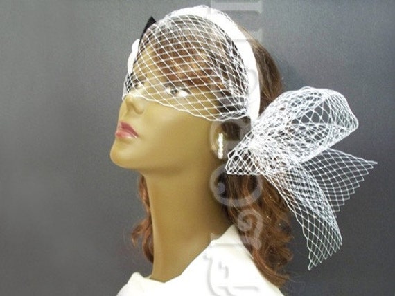 White Camellia Flower Wedding Birdcage Wedding Veil Couture 