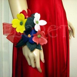 Spring Dogwood Couture Prom Wrist Corsage Silk Flower Hair Accessory Red White Pink Yellow Purple Green
