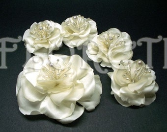 Light Ivory Magnolia Bride n Bridesmaids Hair Clip Set Abstract-Impressionist LaLuna