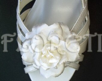 Couture White Satin Rose Bridal Shoe Clips Wedding Shoe Clip On Accessory