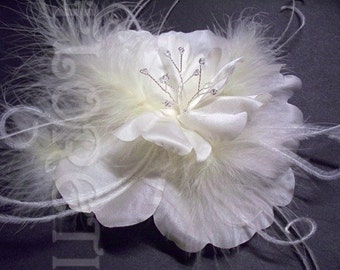 Couture Exotic Wedding Dress Pin Ivory Bridal Fascinator Large Tropical Silk Flower Hibiscus Wedding Gown Flower Bridal Accessory