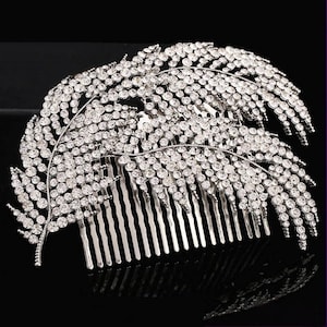 Branches Crystal Bridal Hair Comb Metal Clear Rhinestone Crystals Feather Silver Wedding Headband Hair Comb Large