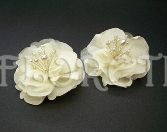 Bridal Ivory Silk Magnolia Handmade Wedding Floral Hair Accessory, Set of 2