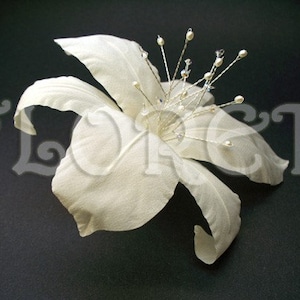 Ivory Stargazer Lily Silk Bridal Hair Clip Veil Accessory w/Swarovski Crystals Pearls