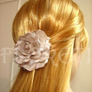Gardenia Bridal Hair Clip Handmade Silk Flower Wedding Accessory in Seashell