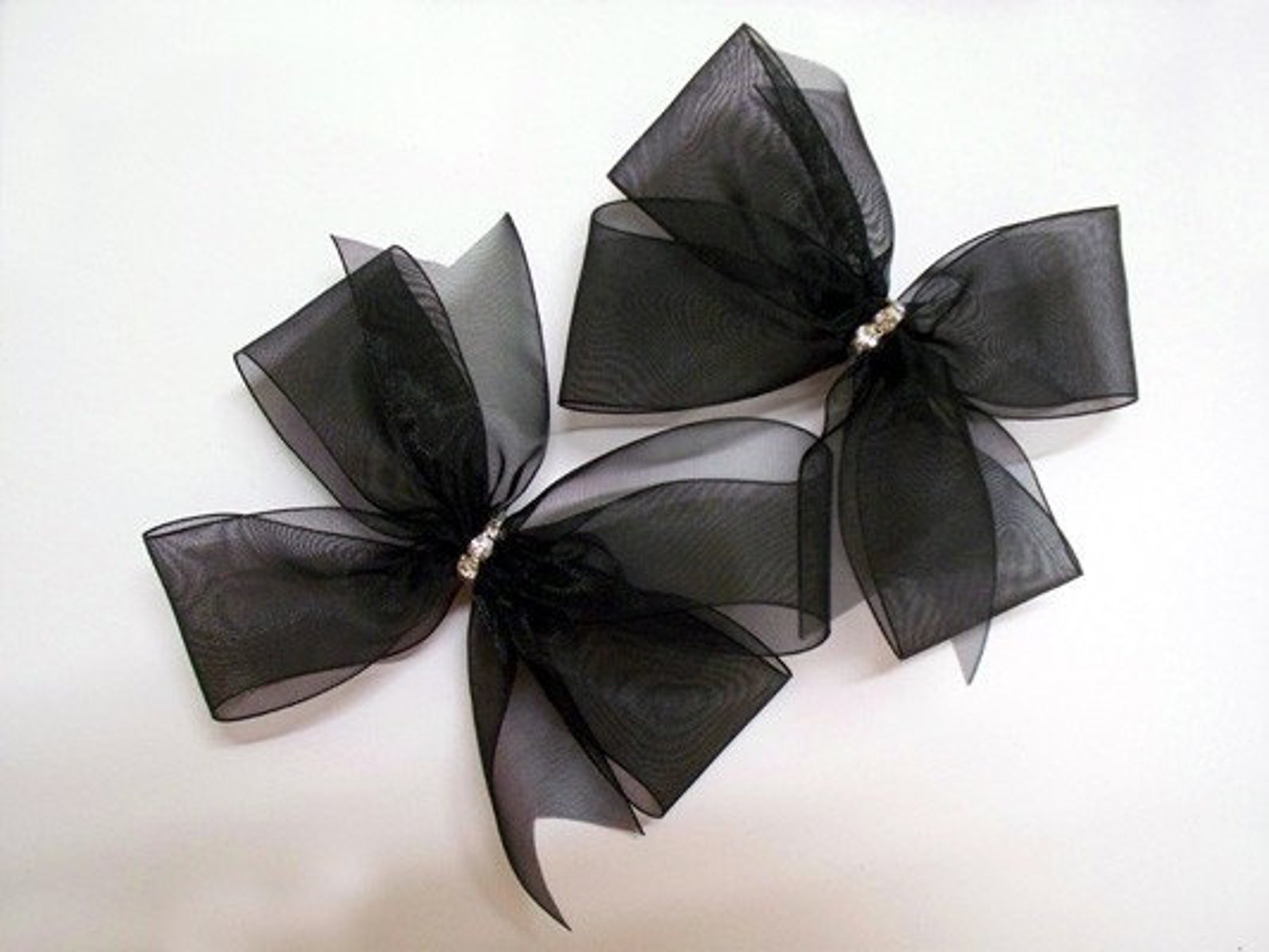 Bridal Organdy Black Bow Shoe Clips W Swarovski Rhinestones Etsy