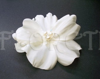 Mermaid Rose Couture White Bridal Silk Flower Hair Clip Wedding Veil Accessory