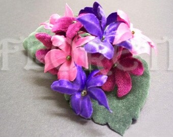 Couture Wild Violets Handmade Silk Flower Wedding Corsage Pin Floral Hair Accessory