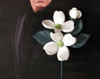 White Dogwood Groom's Tuxedo Mens Boutonniere Wedding Corsage