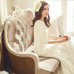 Juliet Cap Bridal Veil French Wedding Veil With Large Flower White, Ivory, Champagne, Ecru with Comb
