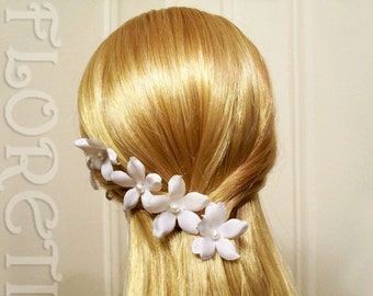 Pearl Orchid Stephanotis Small White Bridal Hair Flower Pin -One