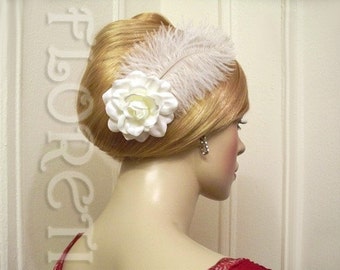 White Satin Sophia Gardenia Wedding Headwear Fascinator Hair Flower Accessory