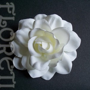 White Satin Sophia Gardenia Bridal Hair Clip Flower Wedding Veil Accessory
