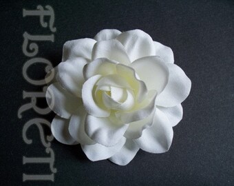 White Satin Sophia Gardenia Bridal Hair Clip Flower Wedding Veil Accessory