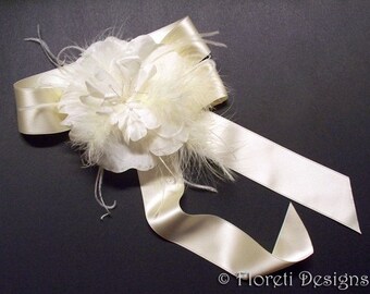 Ivory Wedding Dress Pin Tropical Large Silk Hibiscus Fascinator Sash Flower