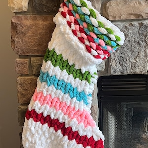Jumbo Chenille Christmas Stocking: Pink Green Red Teal