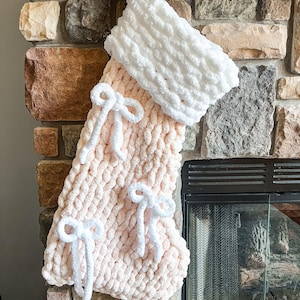Jumbo Chenille Christmas Stocking: Large Pink Holiday Decor with Bows