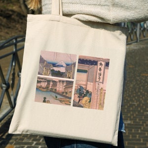Ukiyoe Japanese Art Canvas Tote Bag, Japanese Bag, Japanese Art Bag, Vintage Art Bag, Landscape Graphic Bag, Aesthetic Tote Bag
