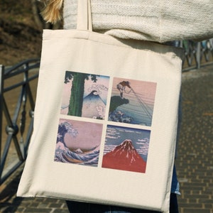 Ukiyoe Japanese Art Canvas Tote Bag, Japanese Bag, Japanese Art Bag, Vintage Art Bag, Landscape Graphic Bag, Aesthetic Tote Bag