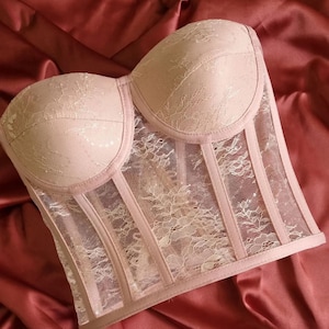 Bustier Corset Top | Bridal Lingerie | Cupped Corset | Bridal Shower Gift | Transparent Corset | Over Bust Corset | Mesh Bustier