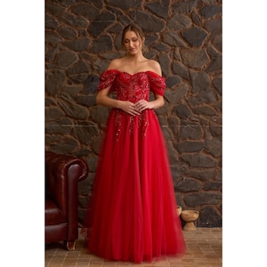 Tulle Corset Maxi Gown: Beaded Lace & Feather Off-Shoulder Formal Dress