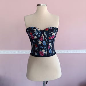 Floral Corset Bustier Top – Strapless Lace-Up Crop Corset with Satin Lining and Boned Support for Wedding, Prom, Party, Evening Wear