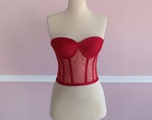 Strapless Mesh Bustier Corset Top, Satin Boning, Bridal Lingerie